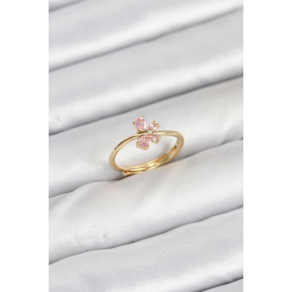 Pirinç Gold Renk Pembe Kelebek Kadın Yüzük - TJ-BYK3870