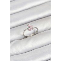 Pirinç Gümüş Renk Pembe Kelebek Kadın Yüzük TJ-BYK3871