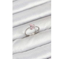 Pirinç Gümüş Renk Pembe Kelebek Kadın Yüzük - TJ-BYK3871