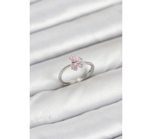 Pirinç Gümüş Renk Pembe Kelebek Kadın Yüzük - TJ-BYK3871