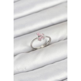 Pirinç Gümüş Renk Pembe Kelebek Kadın Yüzük TJ-BYK3871