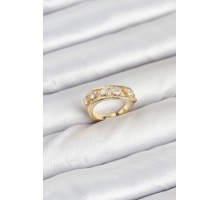 Pirinç Gold Renk Zirkon Taşlı Kadın Yüzük - TJ-BYK3872