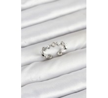 Pirinç Gümüş Renk Zirkon Taşlı İncili Kadın Yüzük - TJ-BYK3877