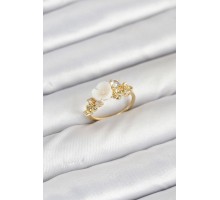 Pirinç Gold Renk Çiçek Model Zirkon Taşlı Kadın Yüzük - TJ-BYK3878