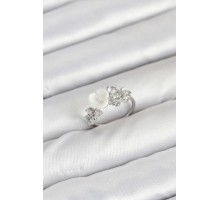 Pirinç Gümüş Renk Çiçek Model Zirkon Taşlı Kadın Yüzük - TJ-BYK3879