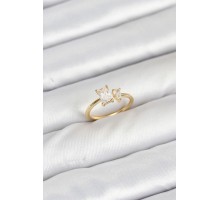 Pirinç Gold Renk Zirkon Taşlı Kadın Yüzük - TJ-BYK3882