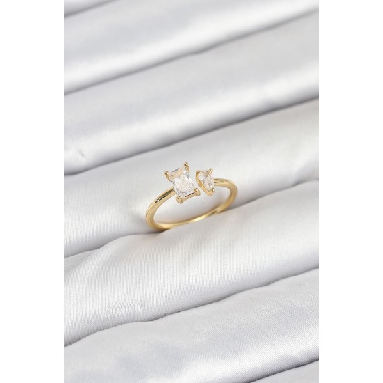 Pirinç Gold Renk Zirkon Taşlı Kadın Yüzük - TJ-BYK3882