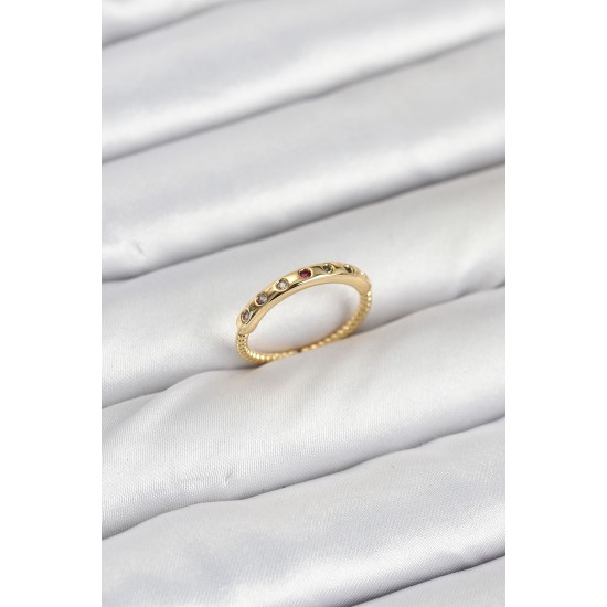 Pirinç Gold Renk Renkli Zirkon Taşlı Kadın Yüzük - TJ-BYK3884