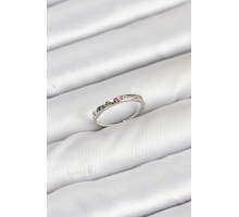 Pirinç Gümüş Renk Renkli Zirkon Taşlı Kadın Yüzük - TJ-BYK3885