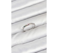 Pirinç Gümüş Renk Renkli Zirkon Taşlı Kadın Yüzük - TJ-BYK3885