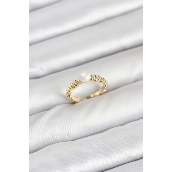 Pirinç Gold Renk Göbek İnci Model Kadın Yüzük - TJ-BYK3886