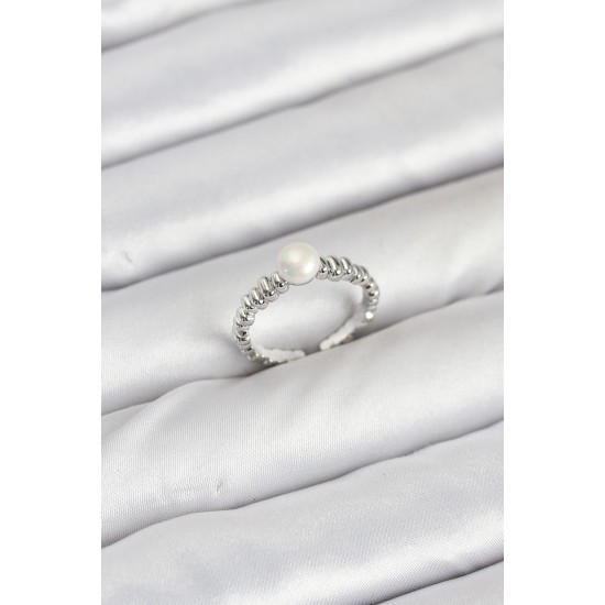 Pirinç Gümüş Renk Göbek İnci Model Kadın Yüzük - TJ-BYK3887