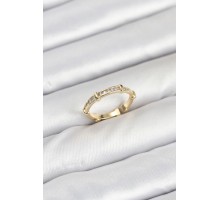 Pirinç Gold Renk Kemik Model Zirkon Taşlı Kadın Yüzük - TJ-BYK3888