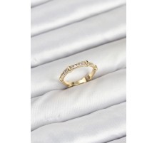 Pirinç Gold Renk Kemik Model Zirkon Taşlı Kadın Yüzük - TJ-BYK3888