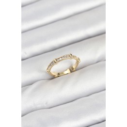 Pirinç Gold Renk Kemik Model Zirkon Taşlı Kadın Yüzük TJ-BYK3888