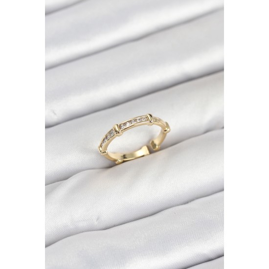 Pirinç Gold Renk Kemik Model Zirkon Taşlı Kadın Yüzük - TJ-BYK3888