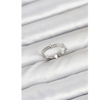 Pirinç Gümüş Renk Kemik Model Zirkon Taşlı Kadın Yüzük - TJ-BYK3889