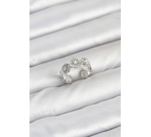 Pirinç Gümüş Renk Yonca Model Kadın Yüzük - TJ-BYK3895