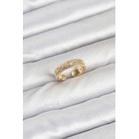 Pirinç Gold Renk Zirkon Taşlı Kutup Yıldızı Model Kadın Yüzük TJ-BYK3898