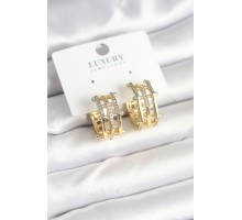 Pirinç Gold Renk Taşlı Halka Kadın Küpe - TJ-BKP11238
