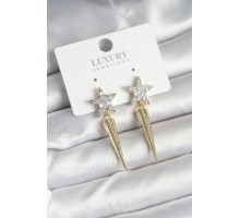 Pirinç Gold Renk Zirkon Taşlı Yıldız Model Çivi Kadın Küpe - TJ-BKP11240