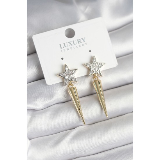 Pirinç Gold Renk Zirkon Taşlı Yıldız Model Çivi Kadın Küpe - TJ-BKP11240