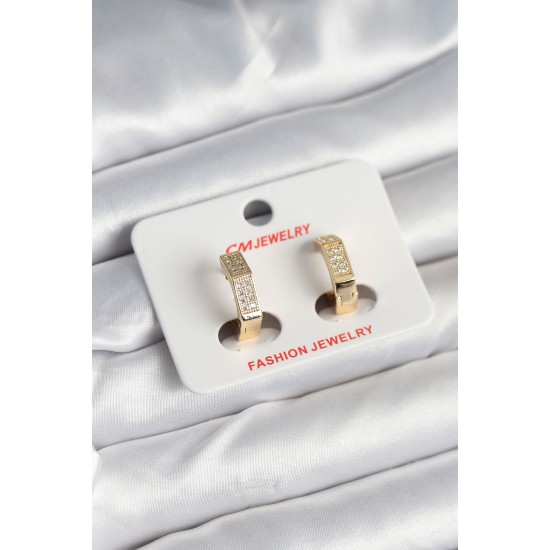 Pirinç Gold Renk Zirkon Taşlı Altıgen Kadın Küpe - TJ-BKP11245