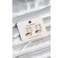 Pirinç Gold Renk Kalpli Zirkon Taşlı Kadın Küpe - TJ-BKP11246