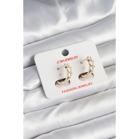 Pirinç Gold Renk Kalpli Zirkon Taşlı Kadın Küpe - TJ-BKP11246