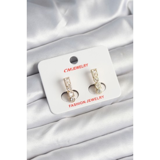 Pirinç Gold Renk Zirkon Taşlı Vintage Kadın Küpe - TJ-BKP11247