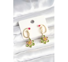 Pirinç Gold Renk Zirkon Taşlı Çiçek Model Kadın Küpe - TJ-BKP11249