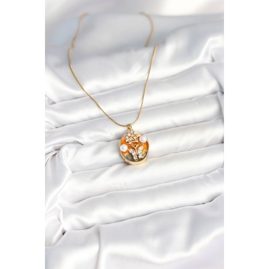 316L Çelik Zincir Kelebek Model Sanatsal Portre Kadın Kolye - TJ-BKO10594