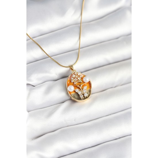 316L Çelik Zincir Kelebek Model Sanatsal Portre Kadın Kolye - TJ-BKO10594