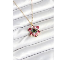 316L Çelik Zincirli Pembe Çiçek Model Kadın Kolye - TJ-BKO10597
