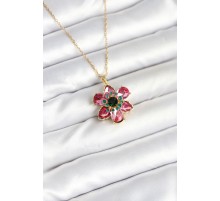 316L Çelik Zincirli Pembe Çiçek Model Kadın Kolye - TJ-BKO10597