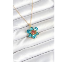 316L Çelik Zincirli Mavi Çiçek Model Kadın Kolye - TJ-BKO10598