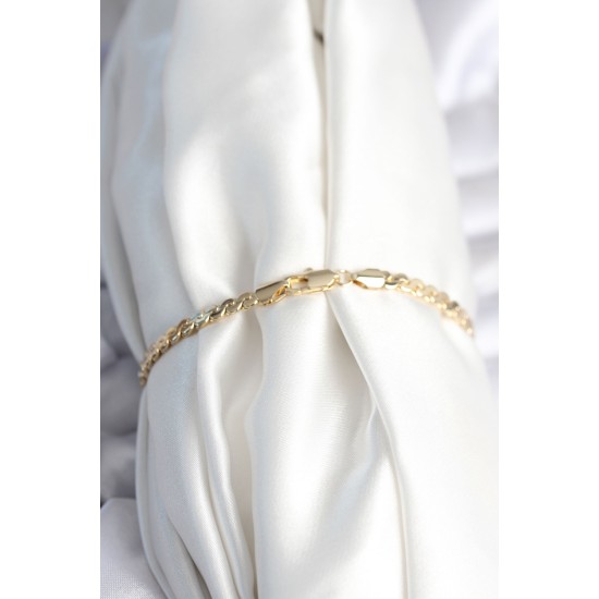 Pirinç Gold Renk Yassı Zincir Model Kadın Bileklik - TJ-BB7960