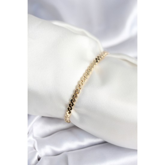 Pirinç Gold Renk Yassı Zincir Model Kadın Bileklik - TJ-BB7960