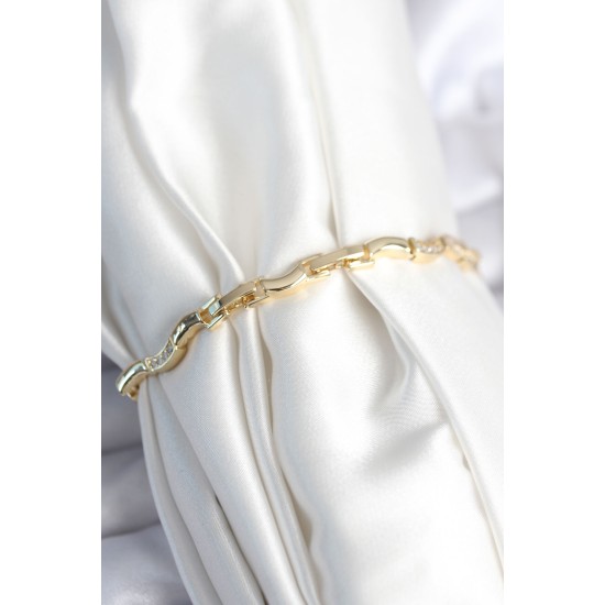 Pirinç Gold Renk Dalgalı Model Kadın Bileklik - TJ-BB7962