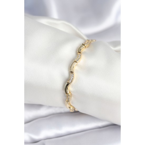 Pirinç Gold Renk Dalgalı Model Kadın Bileklik - TJ-BB7962