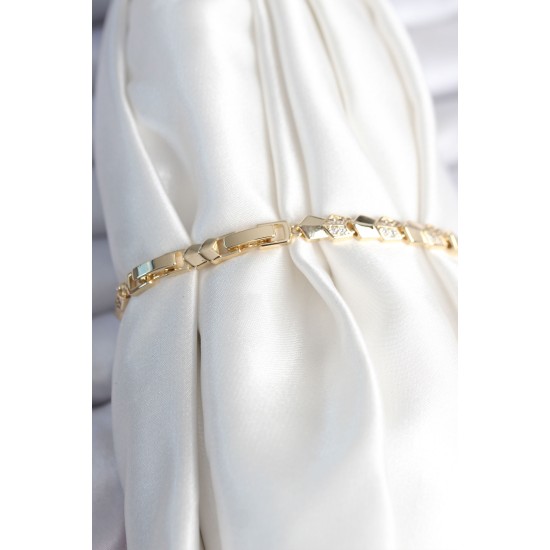 Pirinç Gold Renk Zirkon Taşlı Balık Sırtı Model Kadın Bileklik - TJ-BB7963