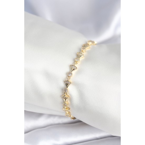 Pirinç Gold Renk Yelpaze Model Kadın Bileklik - TJ-BB7964