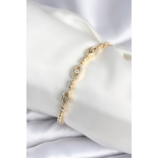 Pirinç Gold Renk Göz Model Kadın Bileklik - TJ-BB7965