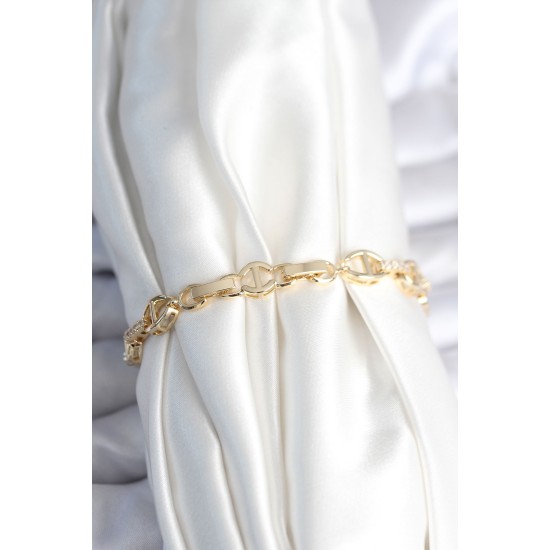 Pirinç Gold Renk Parçalı Zincir Model Kadın Bileklik - TJ-BB7966