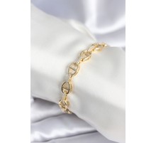 Pirinç Gold Renk Parçalı Zincir Model Kadın Bileklik - TJ-BB7966