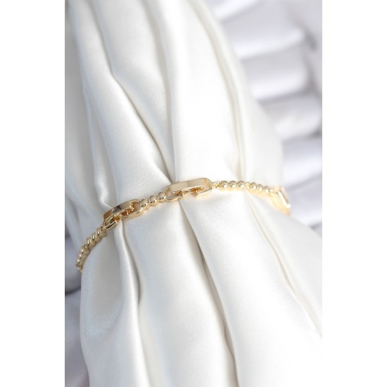 Pirinç Gold Renk Zirkon Taşlı Kalpli Model Kadın Bileklik - TJ-BB7967