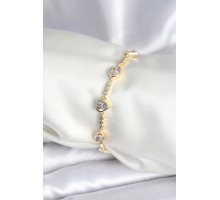 Pirinç Gold Renk Zirkon Taşlı Kalpli Model Kadın Bileklik - TJ-BB7967