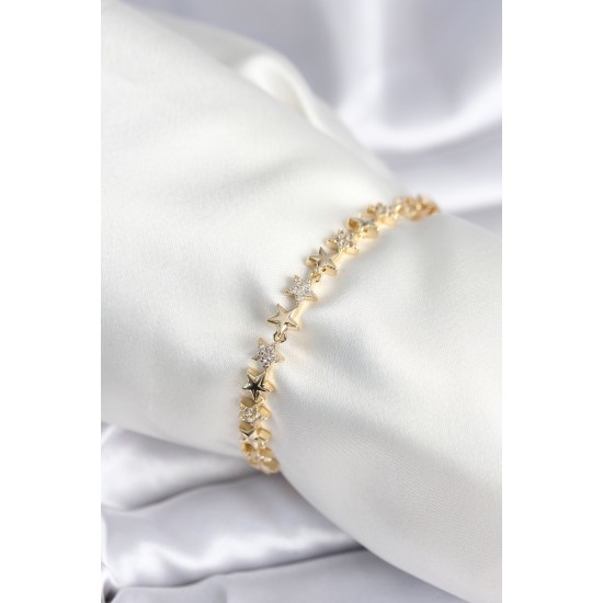 Pirinç Gold Renk Yıldız Model Kadın Bileklik - TJ-BB7968