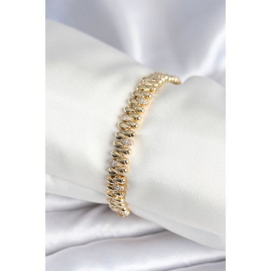 Pirinç Gold Renk Damla Model Zirkon Taşlı Kadın Bileklik - TJ-BB7972