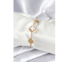 316L Çelik Zincir Zirkon Taşlı Yonca Beyaz Kadın Bileklik - TJ-BB7977